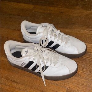 Adidas Women’s White Sneakers with Black Stripes